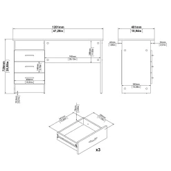 Tvilum Kontorbord-Klintberg Skrivebord med 3 skuffer 120x48x73 cm Hvit