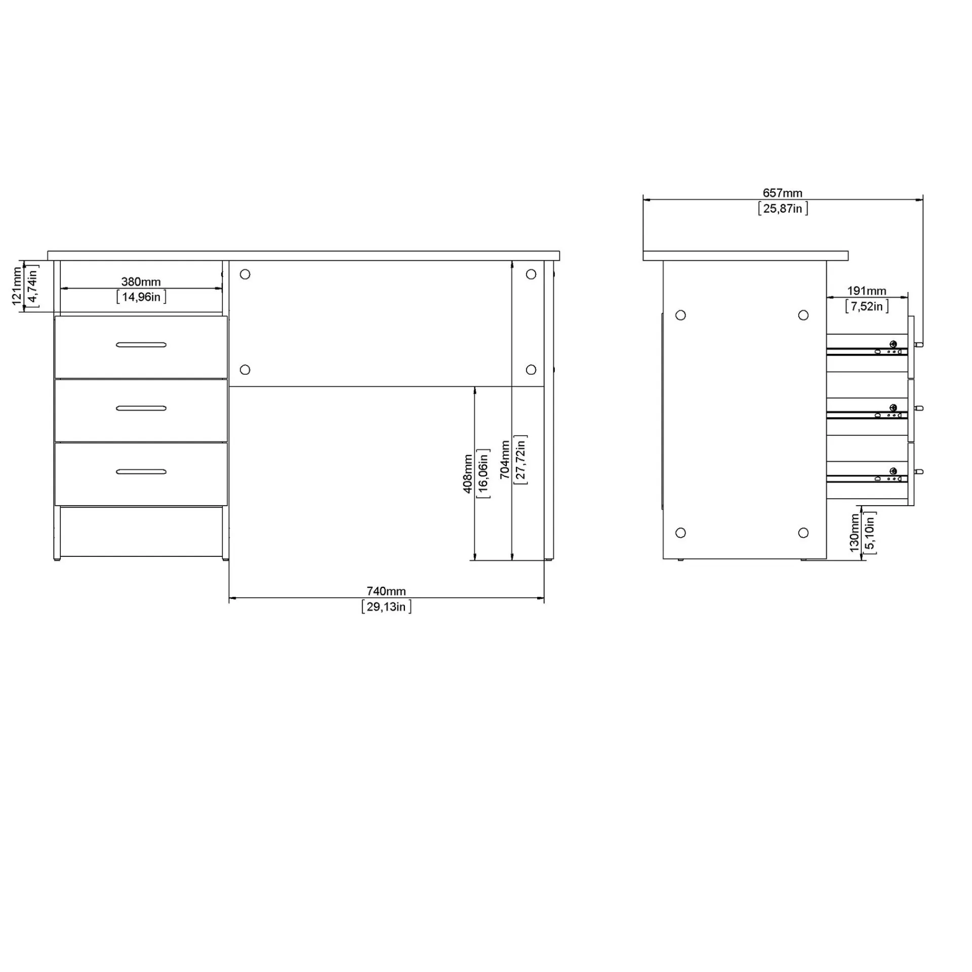 Tvilum Kontorbord-Klintberg Skrivebord med 3 skuffer 120x48x73 cm Hvit