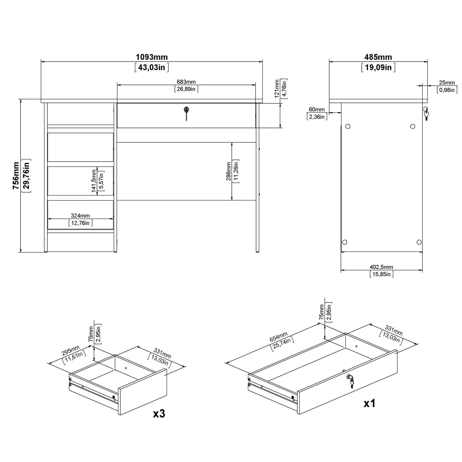Tvilum Kontorbord-Klintberg Skrivebord 109x48x76 cm Hvit