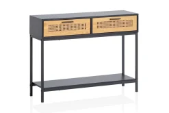 Wohnling Gangbord|Avlastningsbord-Konsollbord Solid tre 100 cm 2 skuffer industriell stil Wienerflett Svart,Brun