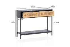Wohnling Gangbord|Avlastningsbord-Konsollbord Solid tre 100 cm 2 skuffer industriell stil Wienerflett Svart,Brun
