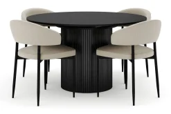Bark Spisegrupper-Kopparbo Rundt Spisebord 130 cm Uttrekkbart med 4 Sawako Stoler Svart