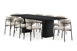 Bark Kopparbo Spisebord 200-260 cm Uttrekkbart med 8 Lucy Spisestoler
