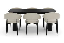 Bark Spisegrupper-Kopparbo Spisebord 180-240 cm Uttrekkbart med 6 Sawako Stoler Svart
