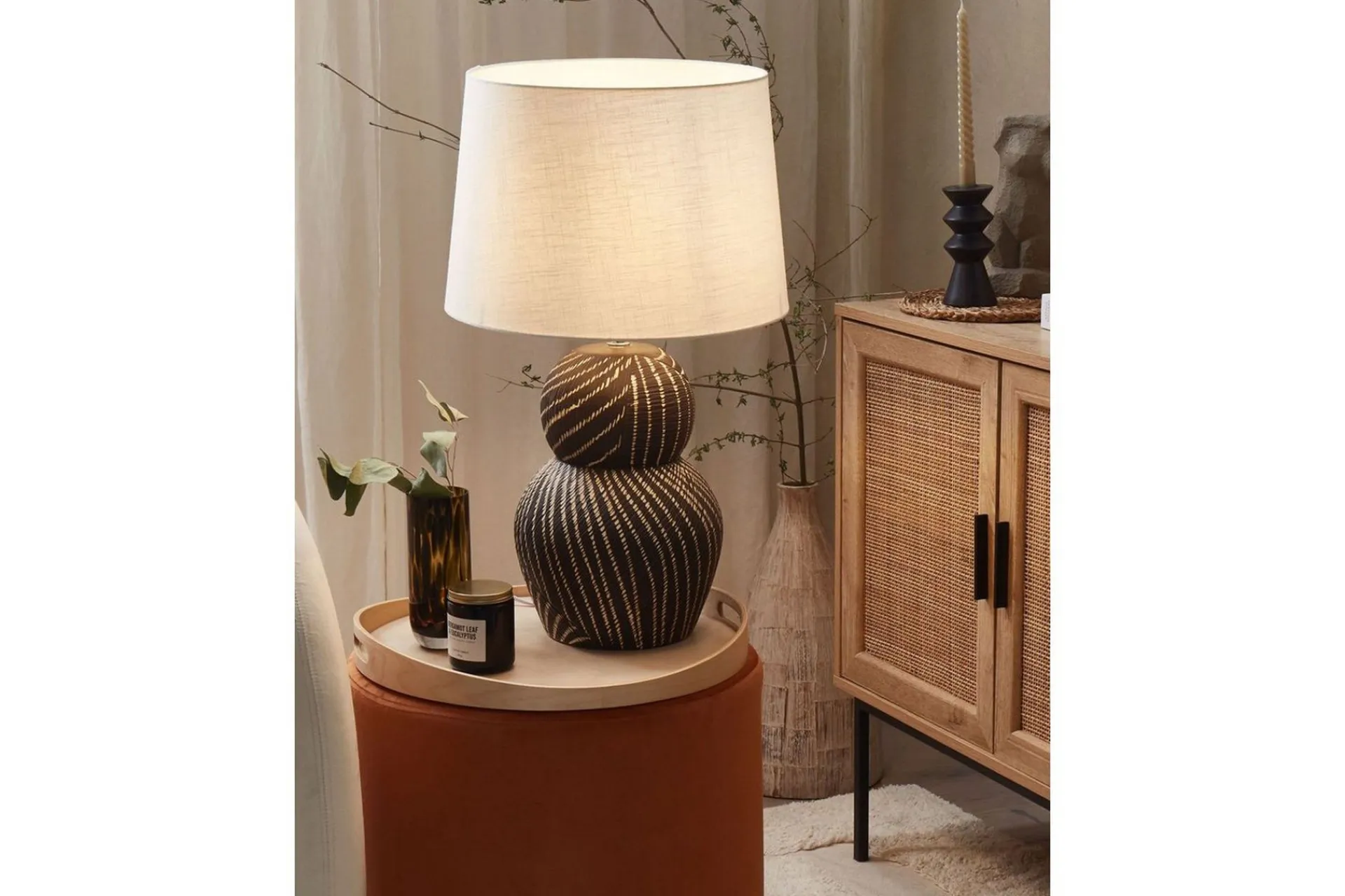 Nattbordslampe|Bordlampe-Korska Bordlampe 63 cm E27 Svart,Hvit