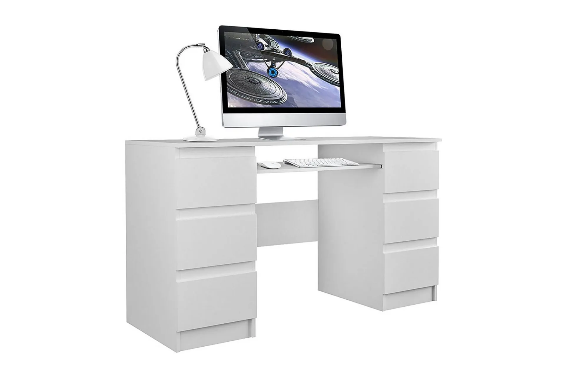 Kontorbord-Kubana Skrivebord 130 cm med Oppbevaringsskuffer Grey