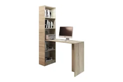 Kontorbord-Kylien Skrivebord 125 cm LED-belysning med Bokhylle Hvit LED Eik