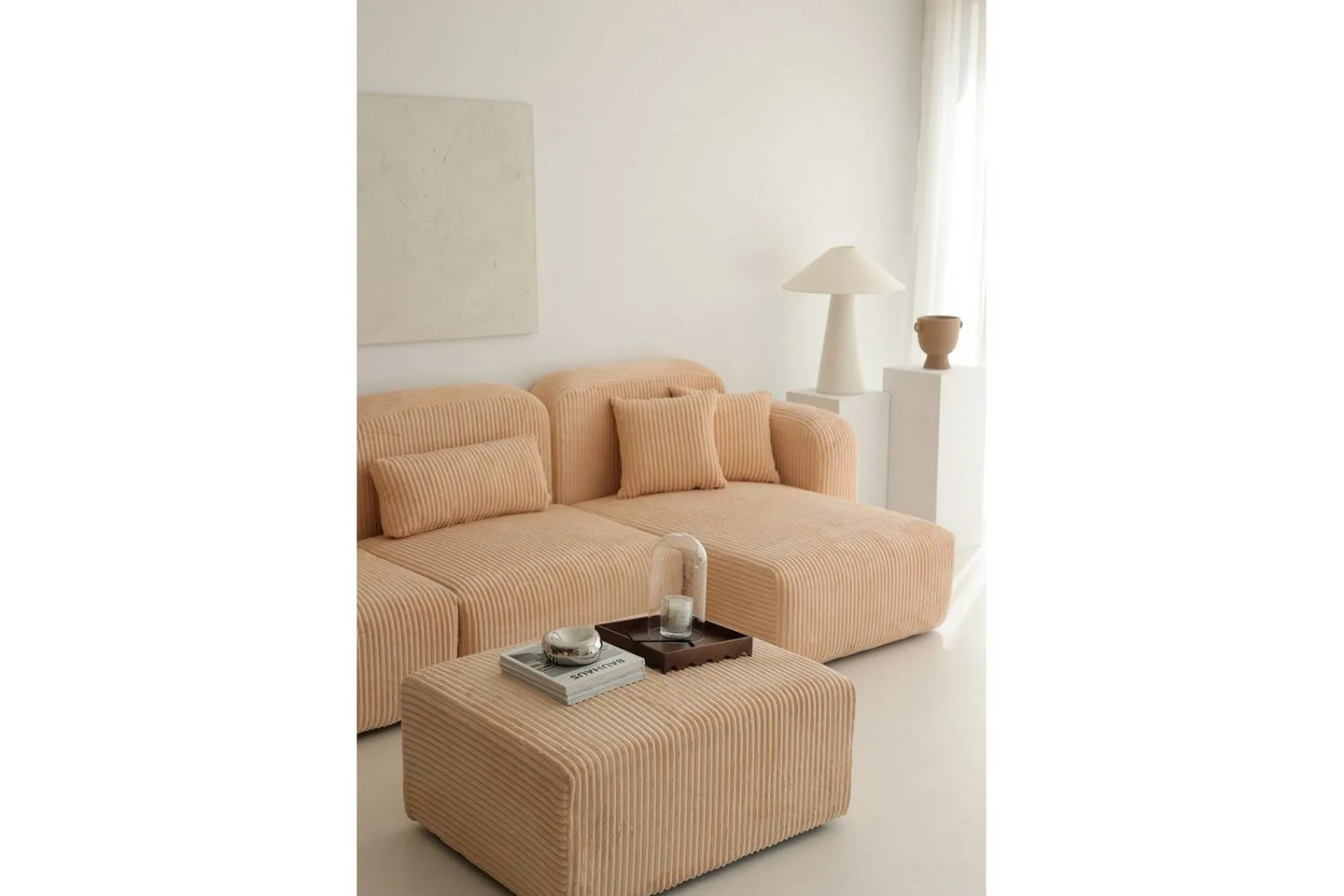 Sofa Med Sjeselong-Kyrel Sofa med Divan 3-sits Beige