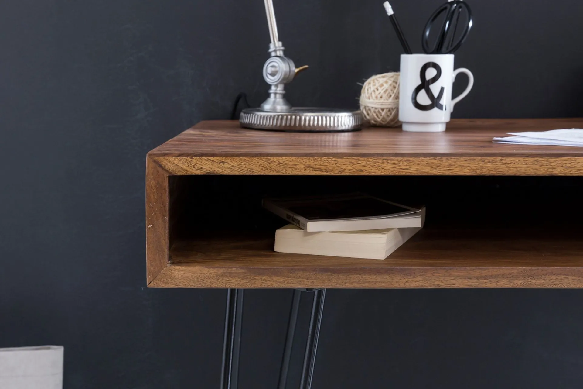 Wohnling Kontorbord-Langner Skrivebord 110 cm med Oppbevaring Hylle Tre/Natur