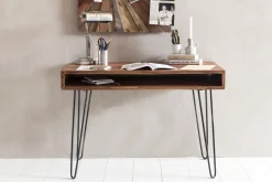 Wohnling Kontorbord-Langner Skrivebord 110 cm med Oppbevaring Hylle Tre/Natur