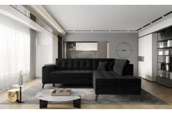 Velour Sofa & Fløyel Sofa|Sofa Med Sjeselong-Lanvin sofa med Sjeselong Høyre Svart