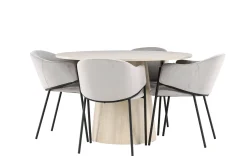 Venture Home Spisegrupper-Lanzo Spisegruppe 120 cm Rund med 4 Evelina stoler White wash/Grå/Svart