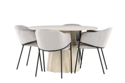 Venture Home Spisegrupper-Lanzo Spisegruppe 120 cm Rund med 4 Evelina stoler White wash/Grå/Svart