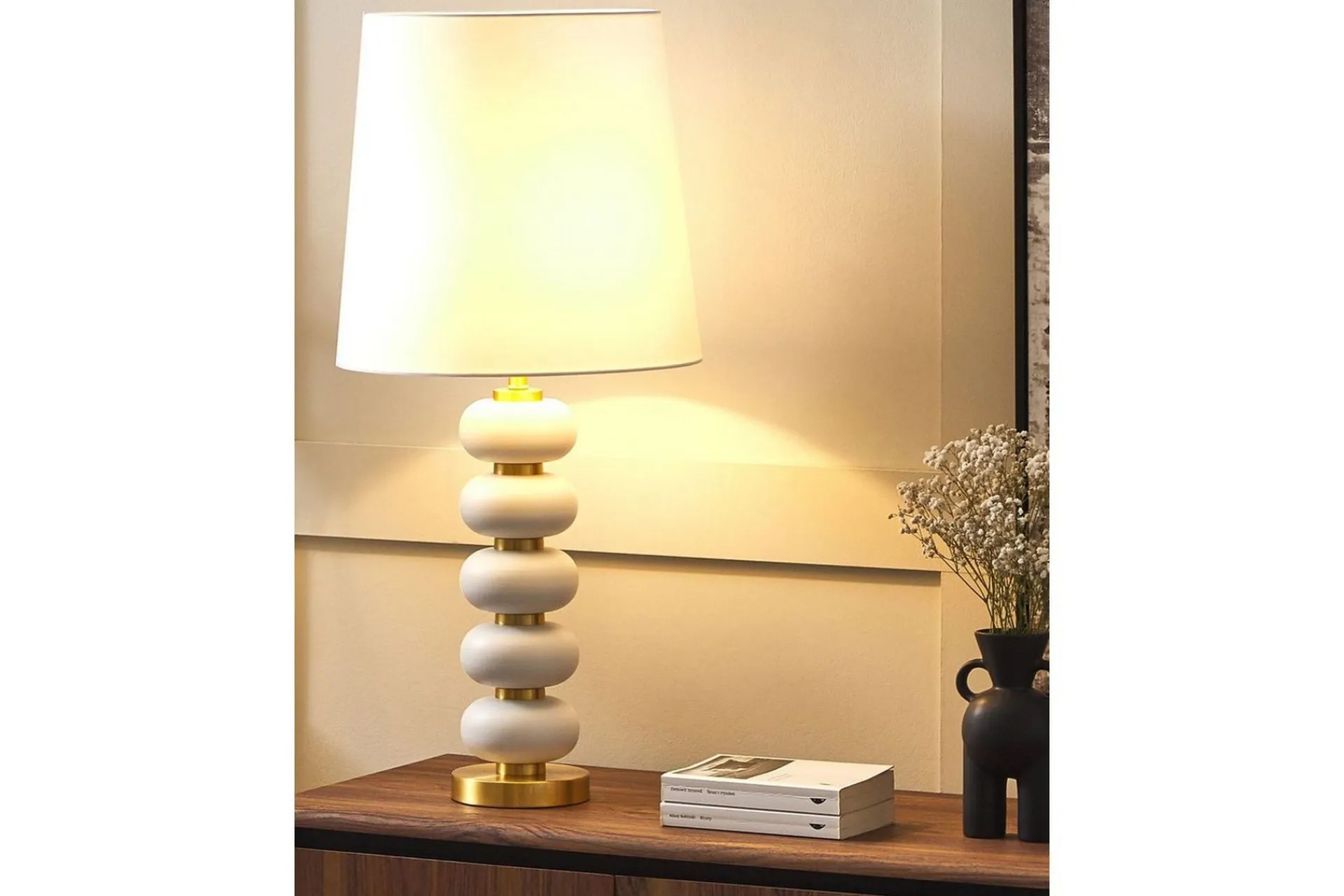 Bordlampe|Vinduslampe-Laros Bordlampe 80 cm E27 Hvit,Gull