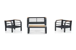 Cafesett|Balkonggrupper-Lassento Cafésett 137 cm + 2-seters Sofa + 2 Lenestoler Svart,Grey