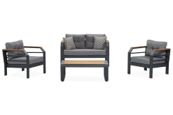 Cafesett|Balkonggrupper-Lassento Cafésett 137 cm + 2-seters Sofa + 2 Lenestoler Svart,Grey
