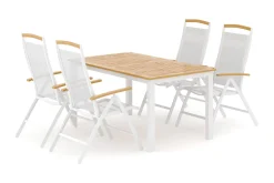 deNoord Las Vegas utendørs spisegruppe, uttrekkbar 152–210x90 cm med 4 Las Vegas regulerbare stoler