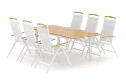 deNoord Las Vegas utendørs spisegruppe, uttrekkbar 152–210x90 cm med 6 Las Vegas regulerbare stoler