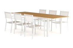 Comfort Garden Spisegrupper Hage-Las Vegas Uttrekkbart Spisebord 220-280 cm med 6 Las Vegas Armstoler Natur,Hvit