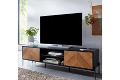 Wohnling Mediestativ & Veggfeste-Lavbord Eikentre foliert med 2 dører oppbevaringsbrett metallben landlig stil Mörkbrun,Svart