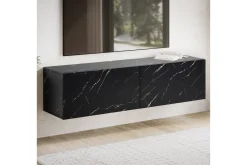 Wohnling Mediestativ & Veggfeste-Lavbord Foliert oppheng med klaffdør Moderne Marmor, , 120 cm Svart