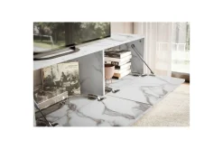 Wohnling Tv-Hylle-Lavbord Foliert oppheng med klaffdør Moderne Marmor, , 160 cm Hvit