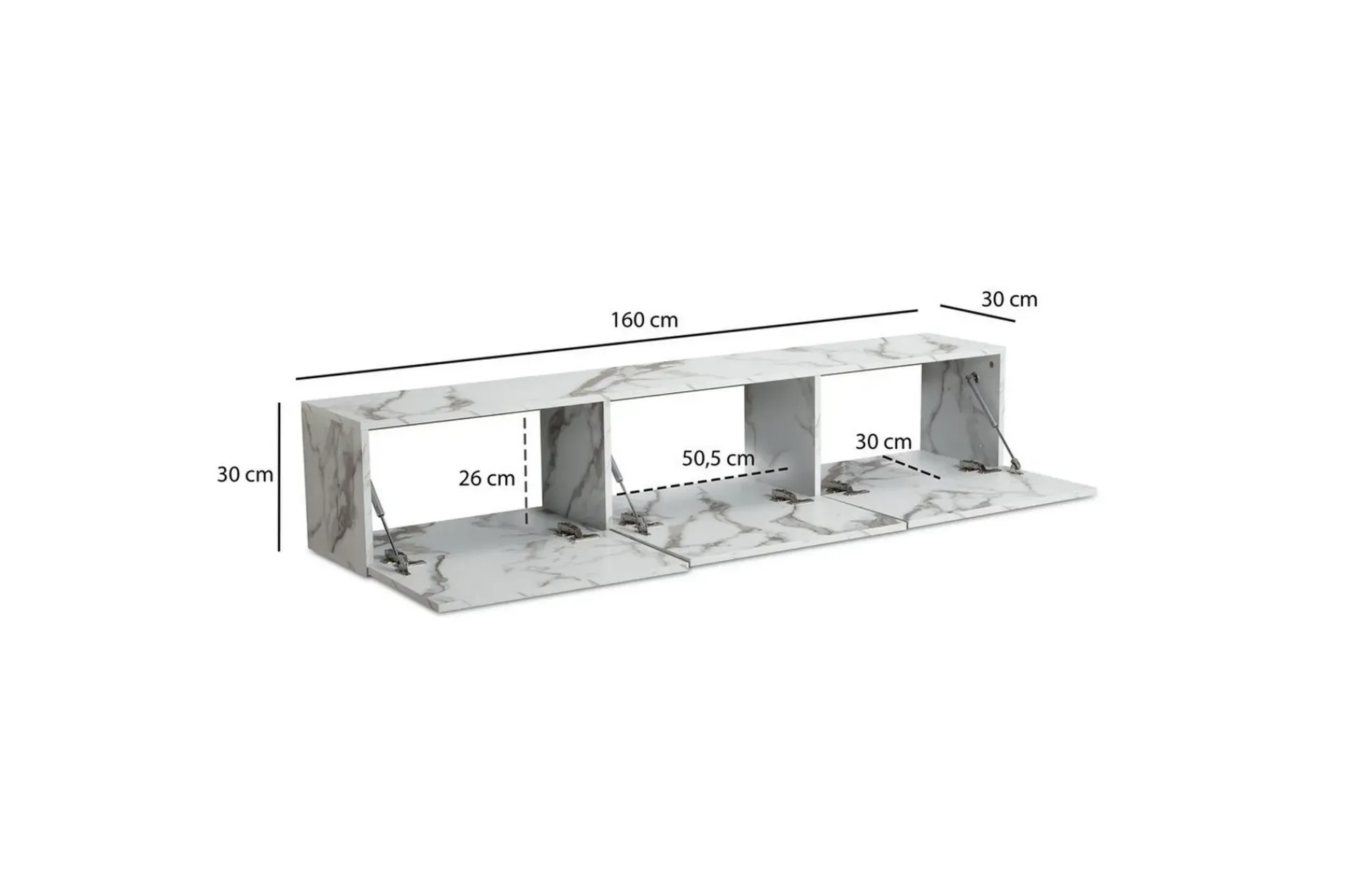 Wohnling Tv-Hylle-Lavbord Foliert oppheng med klaffdør Moderne Marmor, , 160 cm Hvit