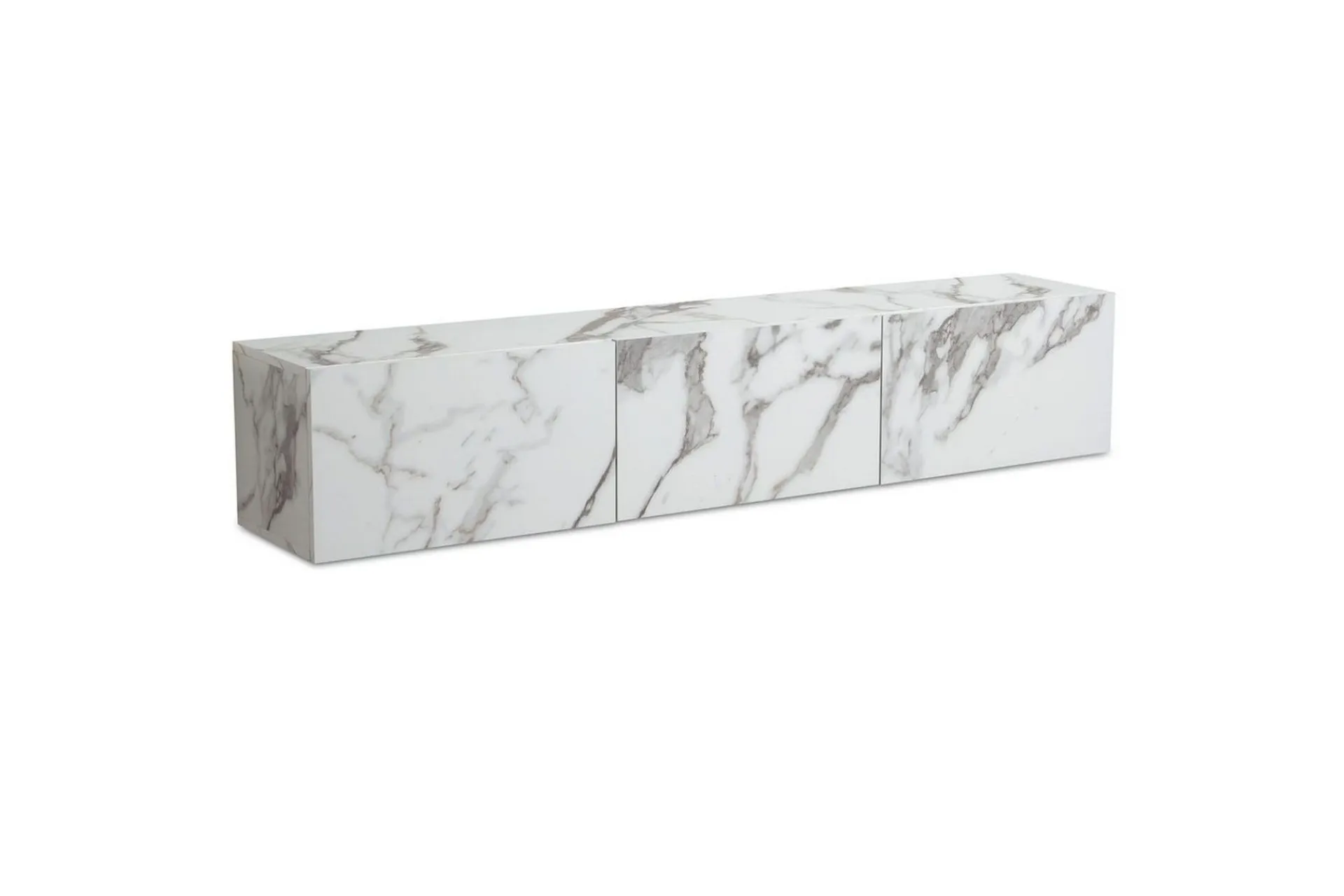 Wohnling Tv-Hylle-Lavbord Foliert oppheng med klaffdør Moderne Marmor, , 160 cm Hvit