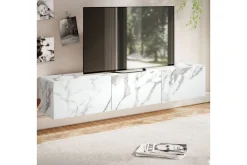 Wohnling Tv-Hylle-Lavbord Foliert oppheng med klaffdør Moderne Marmor, , 160 cm Hvit