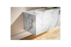 Wohnling Tv-Hylle-Lavbord Foliert oppheng med klaffdør Moderne Marmor, , 160 cm Hvit