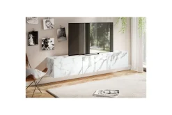 Wohnling Tv-Hylle-Lavbord Foliert oppheng med klaffdør Moderne Marmor, , 160 cm Hvit
