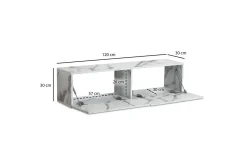 Wohnling Tv-Hylle-Lavbord Foliert oppheng med klaffdør Moderne Marmor, , 120 cm Hvit