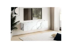 Wohnling Tv-Hylle-Lavbord Foliert oppheng med klaffdør Moderne Marmor, , 120 cm Hvit