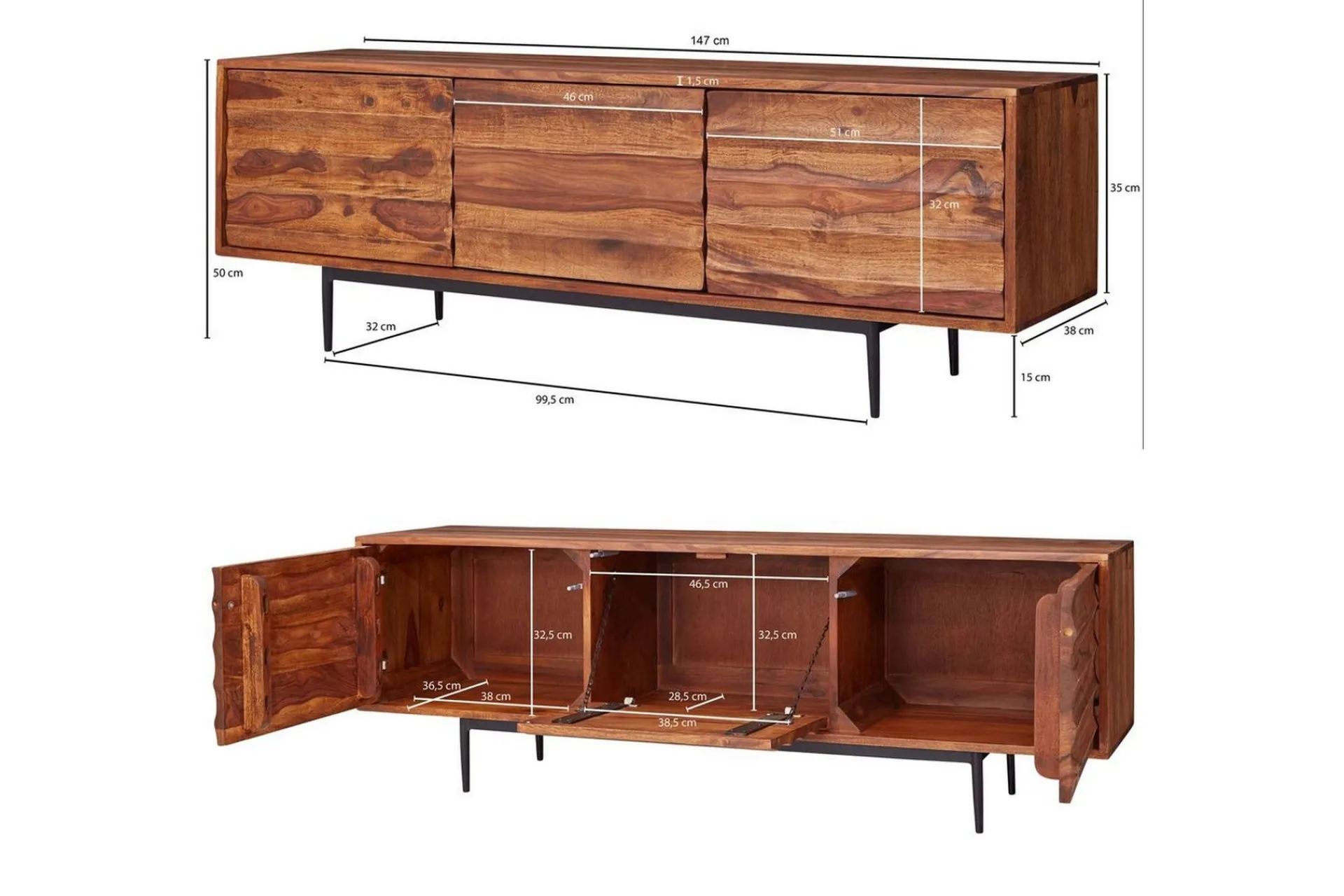 Wohnling Lavbord Heltre med oppbevaring 3 dører landlig stil