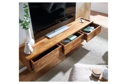 Wohnling Tv-Hylle-Lavbord Massivt treoppheng med 3 skuffer, landlig stil Brun