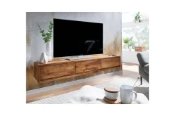 Wohnling Tv-Hylle-Lavbord Massivt treoppheng med 3 skuffer, landlig stil Brun