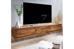 Wohnling Tv-Hylle-Lavbord Massivt treoppheng med 3 skuffer, landlig stil Brun