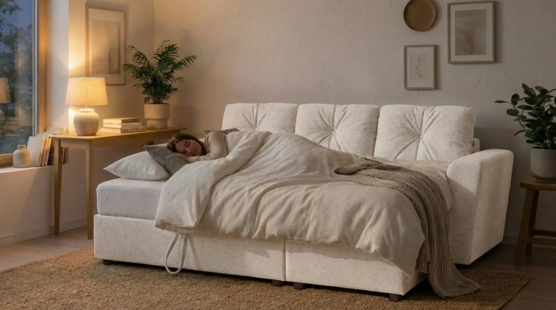 Basic Home Sovesofaer-Leia 3-seters vendbar sovesofa med sjeselong og oppbevaring Beige