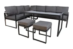Veranda & Terrasse|Loungesett-Leipzig Sofagruppe med hjørnesofa Svart,Grey