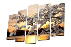 Lerretsbilder|Lerretsbilder-Lerretsbilde i 5 deler 82x50 cm - Vakker kirsebærblomst ved solnedgang Flerfärgad
