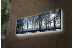 Lerretsbilder|Lerretsbilder-Lerretsbilde med LED-belysning 30x90 cm - Vinterlandskap med snødekte trær og en svak solstråle Flerfärgad