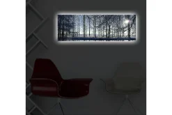 Lerretsbilder|Lerretsbilder-Lerretsbilde med LED-belysning 30x90 cm - Vinterlandskap med snødekte trær og en svak solstråle Flerfärgad
