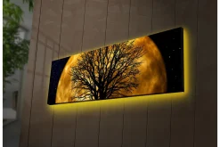 Lerretsbilde med LED-belysning 30x90 cm - Atmosfærisk motiv av en måne bak en silhuett av et tre