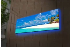 Lerretsbilder|Lerretsbilder-Lerretsbilde med LED-belysning 30x90 cm - Paradisstrand med turkis vann og palmer Flerfärgad