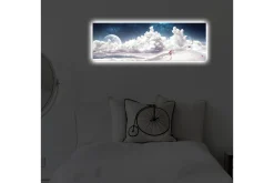 Lerretsbilder|Lerretsbilder-Lerretsbilde med LED-belysning 30x90 cm - Drømmeaktig landskap med en enslig figur som bærer en paraply i et snødekt miljø under en stjerneklar himmel Flerfärgad