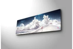 Lerretsbilder|Lerretsbilder-Lerretsbilde med LED-belysning 30x90 cm - Drømmeaktig landskap med en enslig figur som bærer en paraply i et snødekt miljø under en stjerneklar himmel Flerfärgad