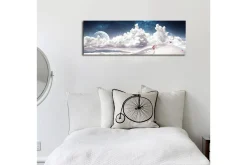 Lerretsbilder|Lerretsbilder-Lerretsbilde med LED-belysning 30x90 cm - Drømmeaktig landskap med en enslig figur som bærer en paraply i et snødekt miljø under en stjerneklar himmel Flerfärgad