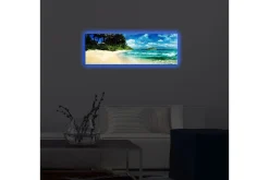 Lerretsbilde med LED-belysning 30x90 cm - Vakker strand med turkis vann og palmer