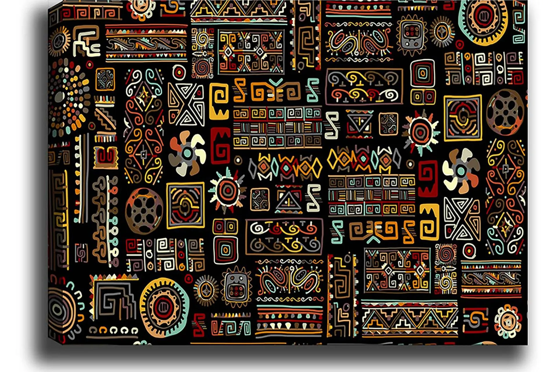Lerretsbilde 70x100 cm - Et fargerikt geometrisk mønster med symbolske elementer