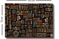 Lerretsbilde 70x100 cm - Et fargerikt geometrisk mønster med symbolske elementer